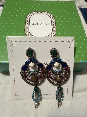 Stella & Dot Multicolor Gem Drop Chandelier Earrings